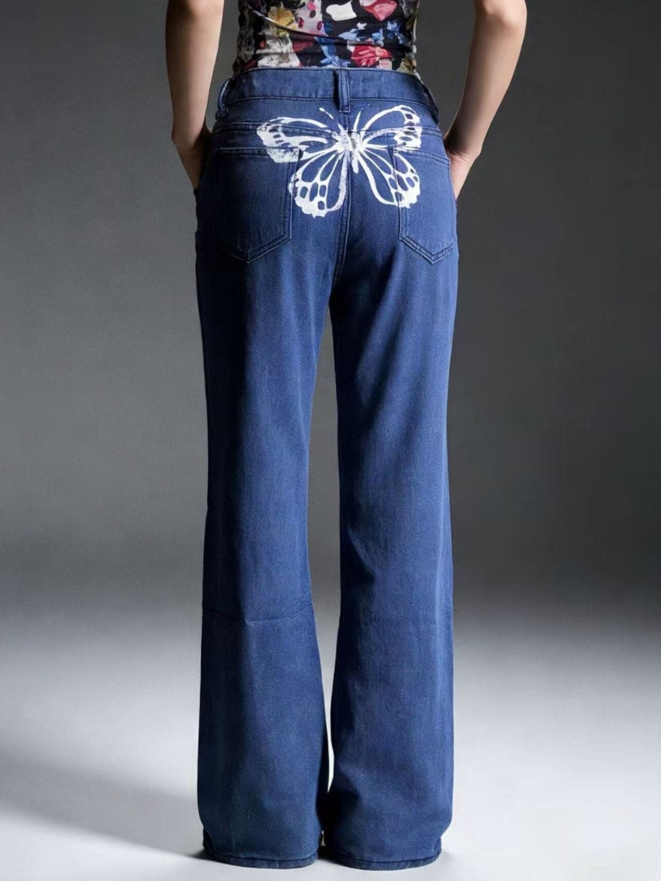 Wide Leg Jeans with Butterfly Back Detail