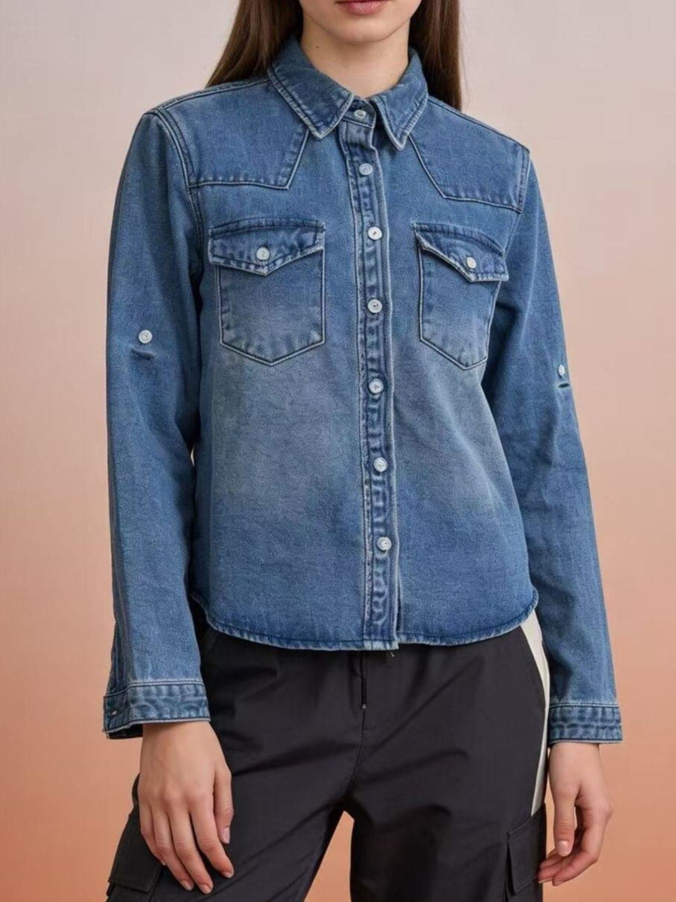 Classic Western Button-Down Denim Shirt