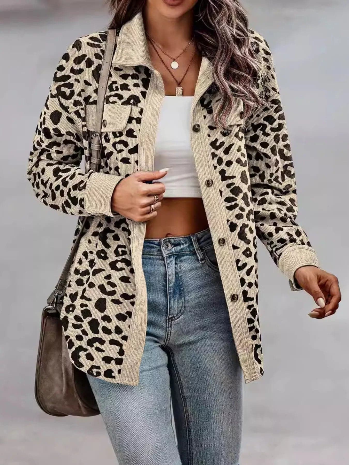 Leopard Print Button-Front Jacket Plus Size
