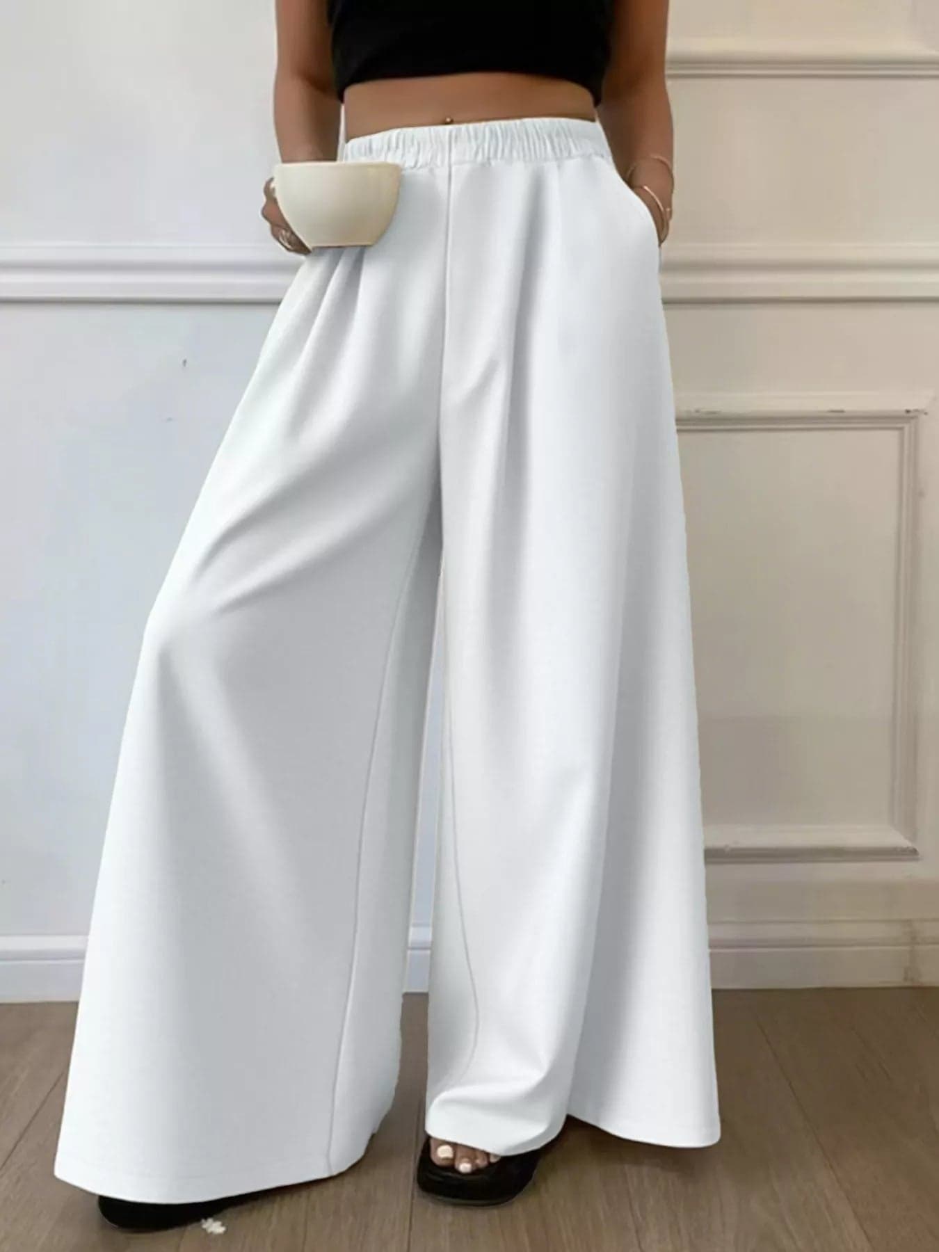 Wide Leg Elastic Waist Pants - Plus Size