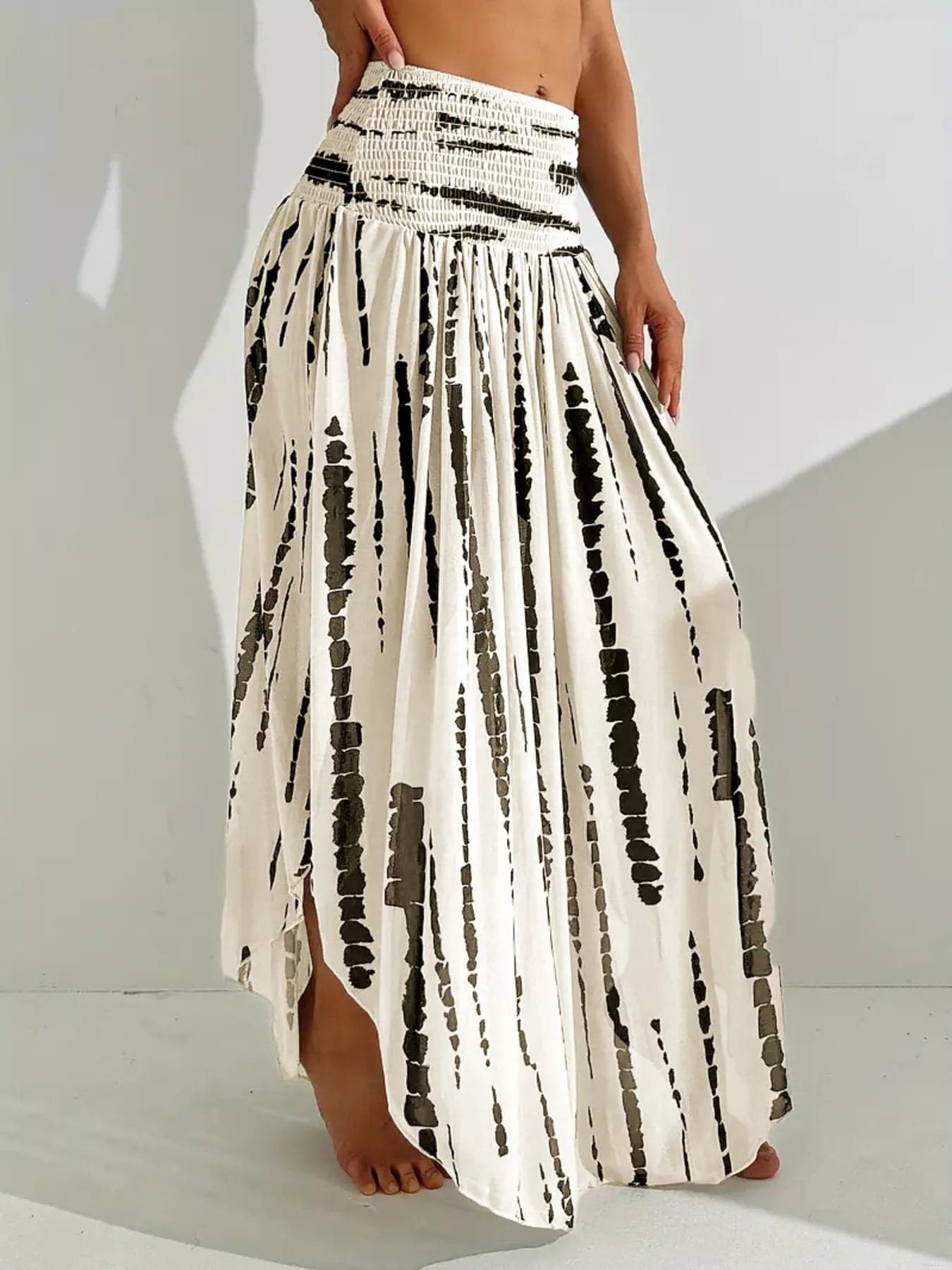 Asymmetrical Hem Skirt with Smocked Waist